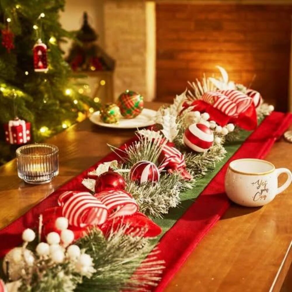 Pre-Lit Red & White Christmas Garland 6 Ft NEW